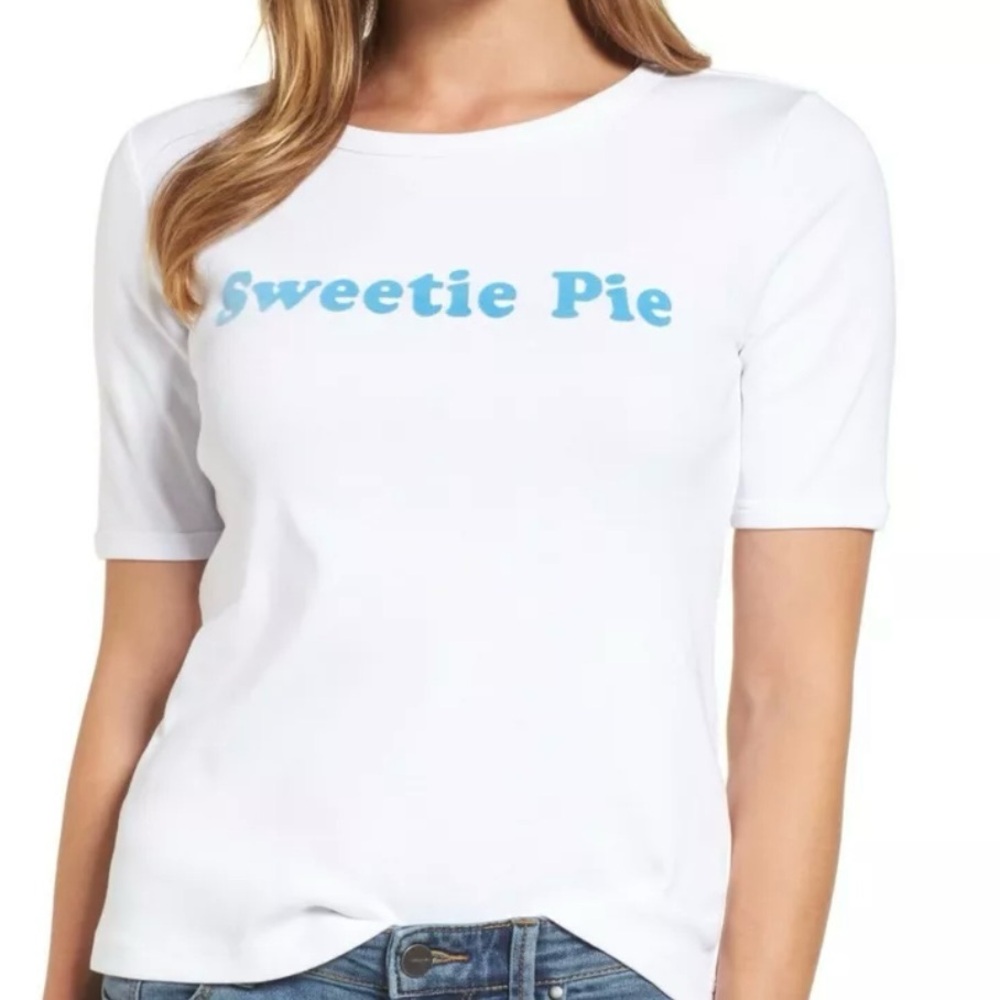 Draper James white blue short sleeve cotton “sweetie pie” t-shirt‎ size M